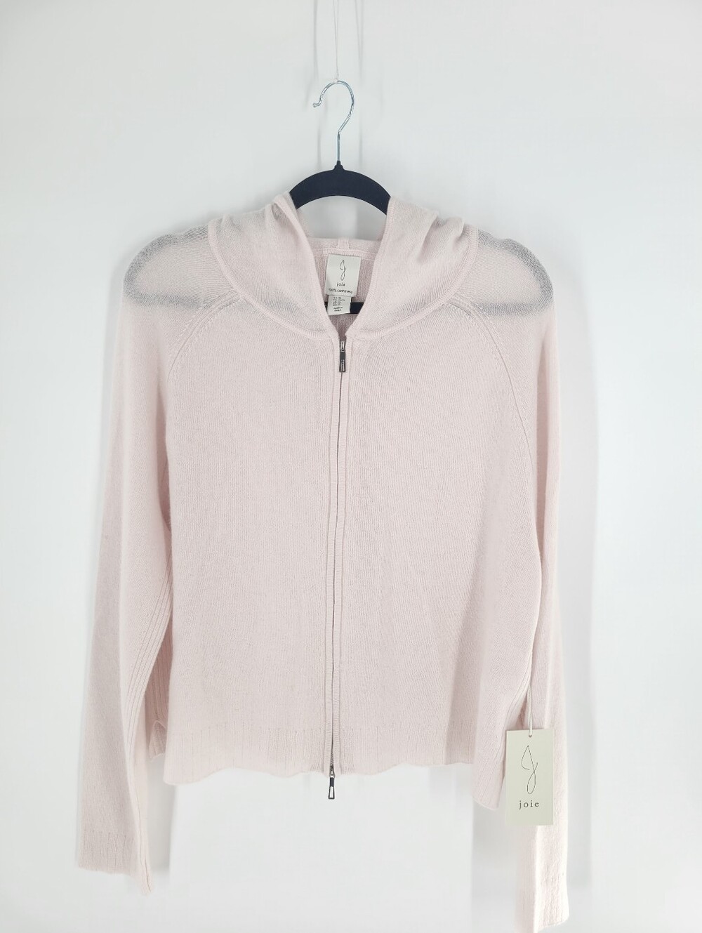 Joie Light Pink Zip-Front Cashmere Hoodie Sweater Size L New